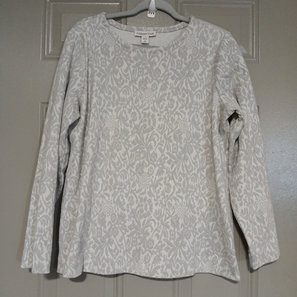 Coldwater Creek Vintage Womens Long Sleeve Raised Jacquard Patterned Blouse Top